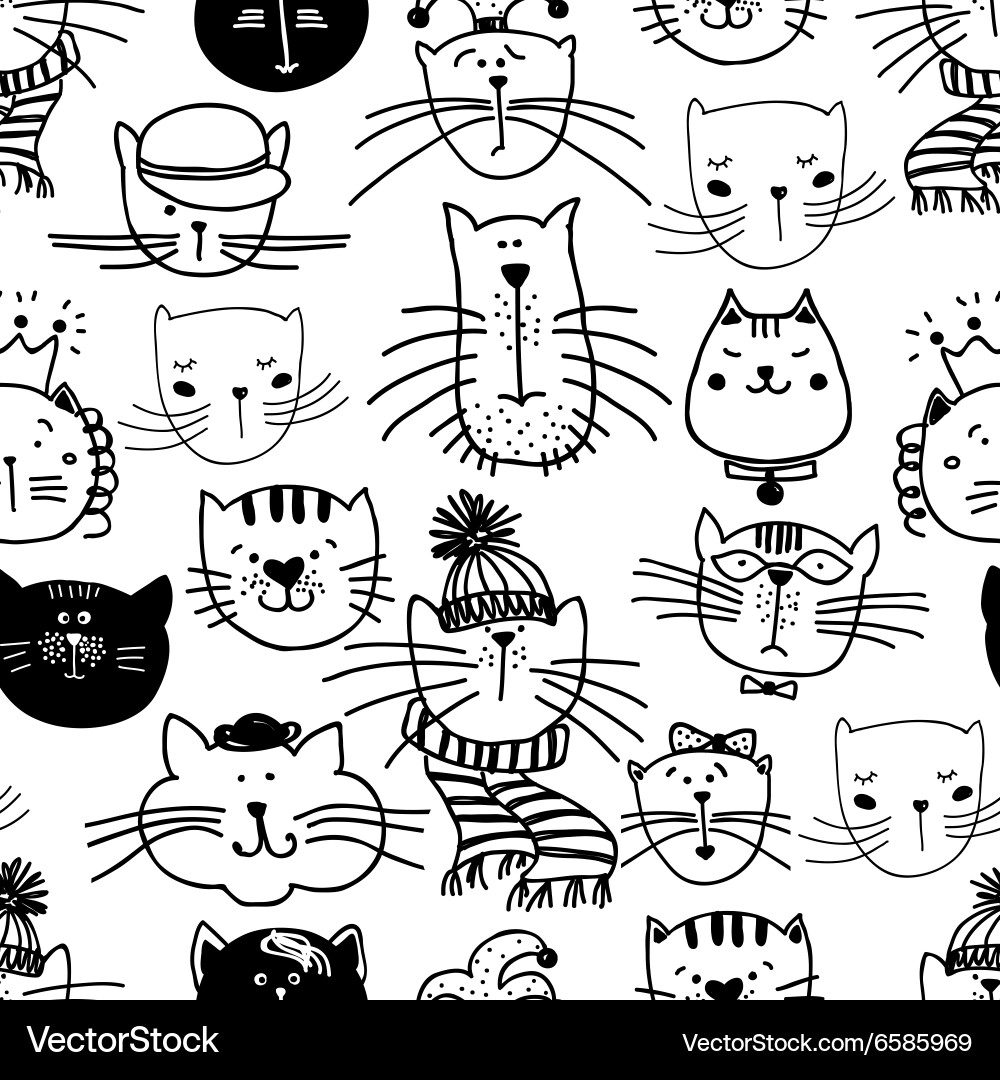 Hand drawn funny cats pattern Royalty Free Vector Image