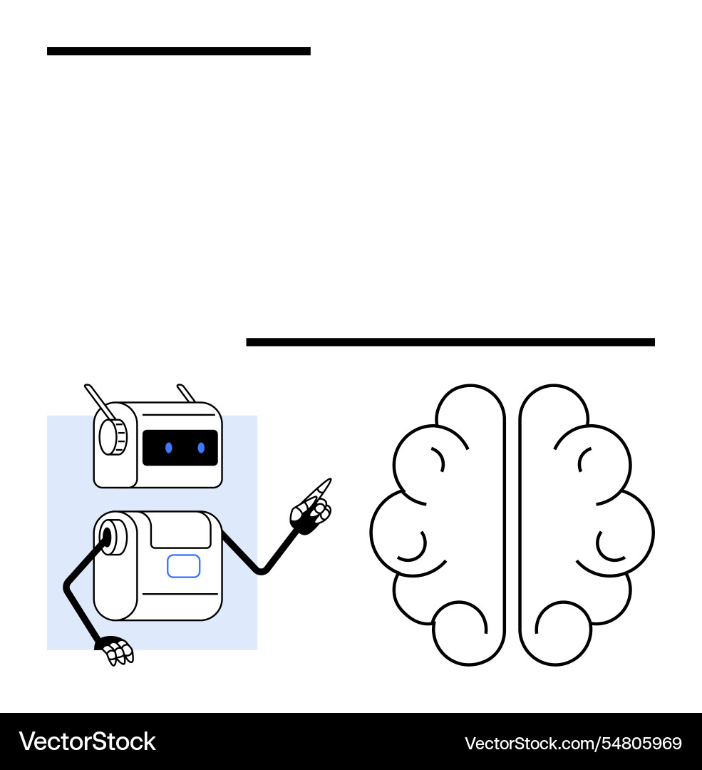 Robot with pen pointing at brain symbolizing ai Robot with pen pointing at brain symbolizing ai vector image