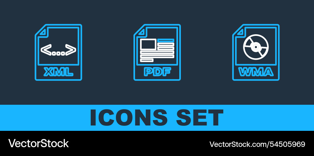 Set line wma file document xml and pdf icon Set line wma file document xml and pdf icon vector image