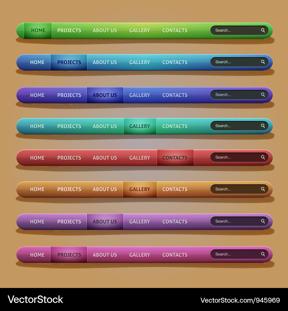 Set of 8 navigation bars for your website vector image