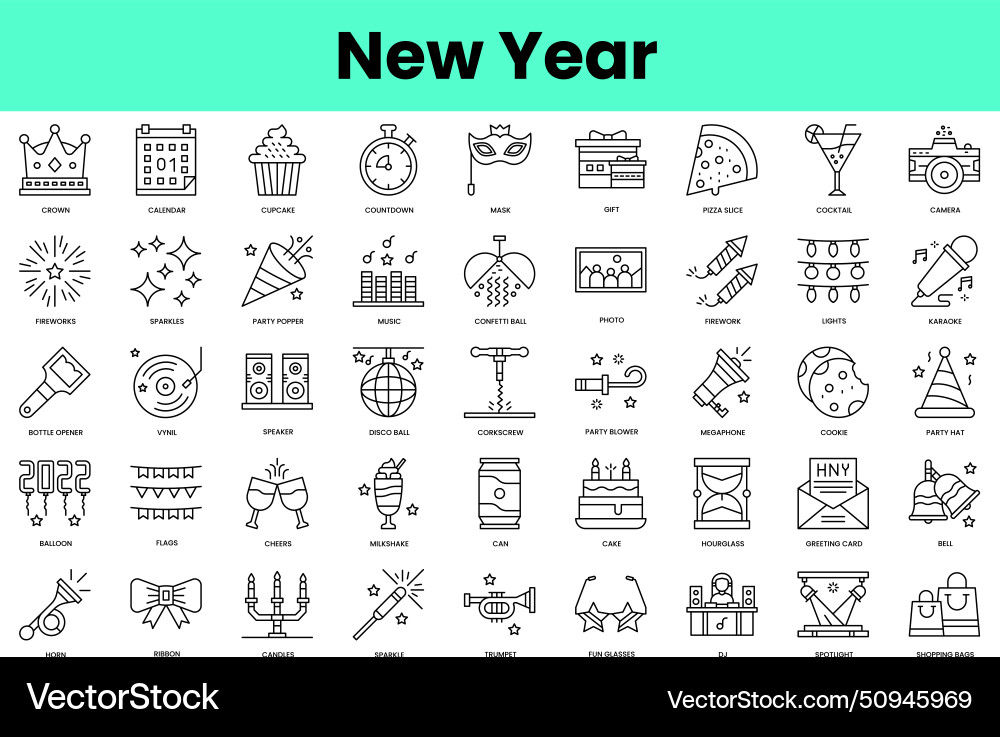 Set of new year icons linear style icon bundle Set of new year icons linear style icon bundle vector image