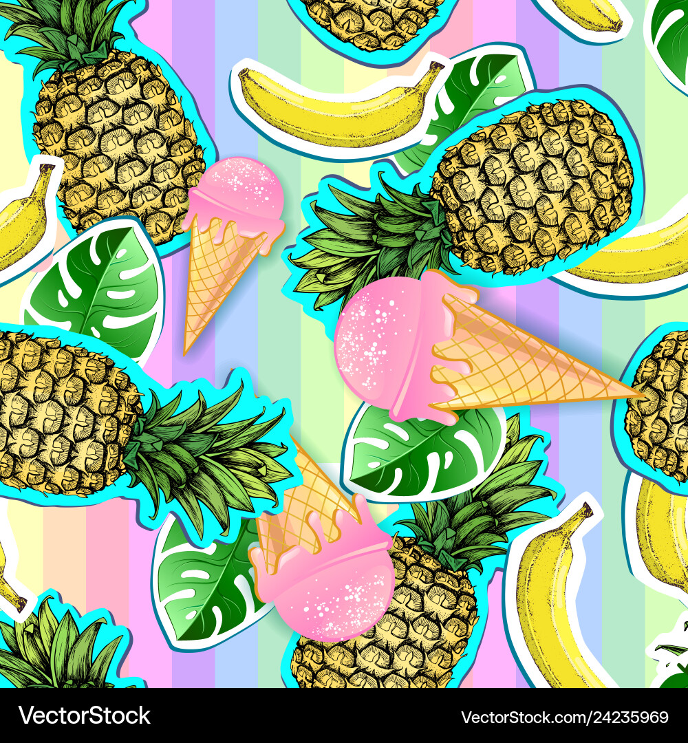 Summer seamless bright pattern with pineapple vector image