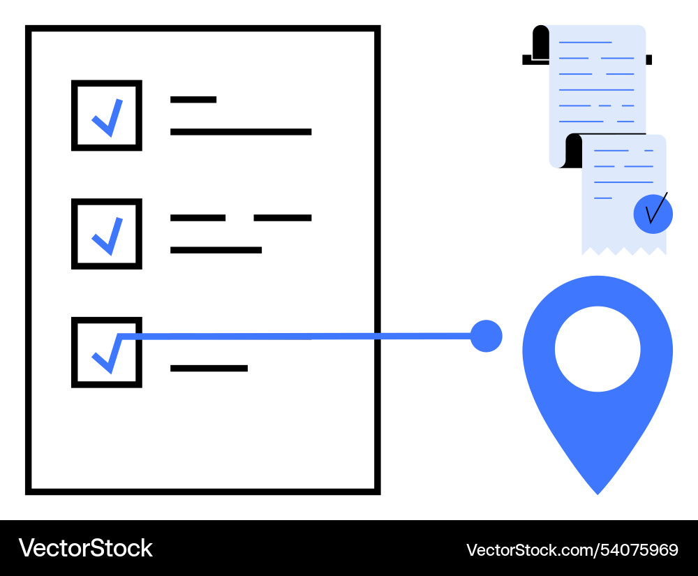 Task-Fortschritt Checkliste mit Dokument und Standort Task-Fortschritt Checkliste mit Dokument und Standort vektorbild