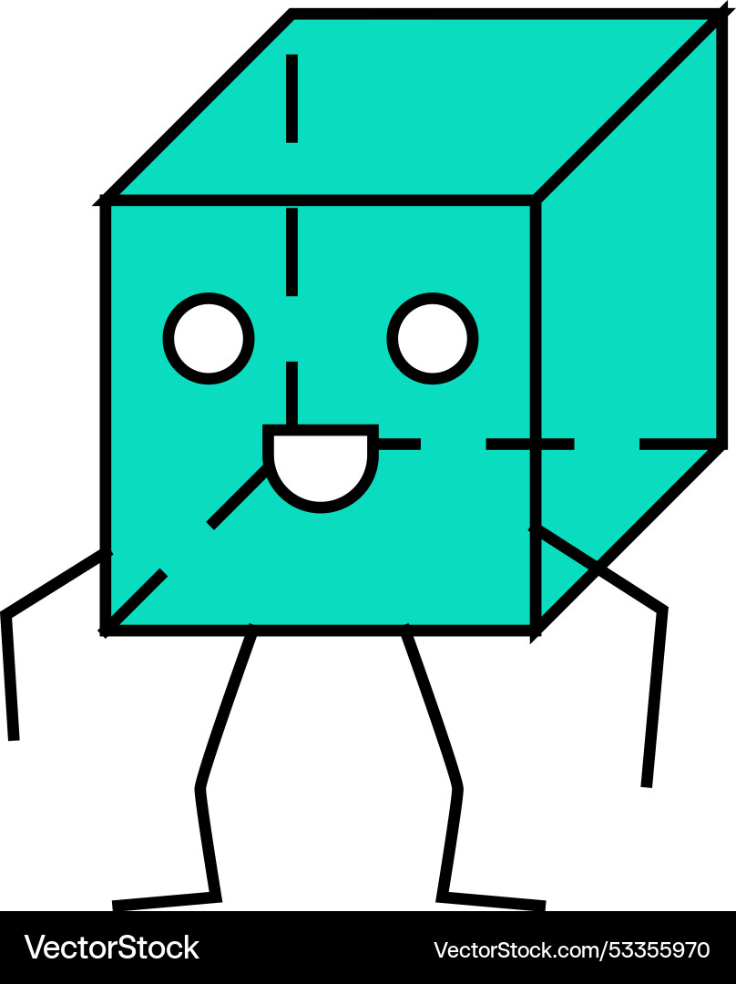 Cube geometric shape character icon color Cube geometric shape character icon color Vector Image