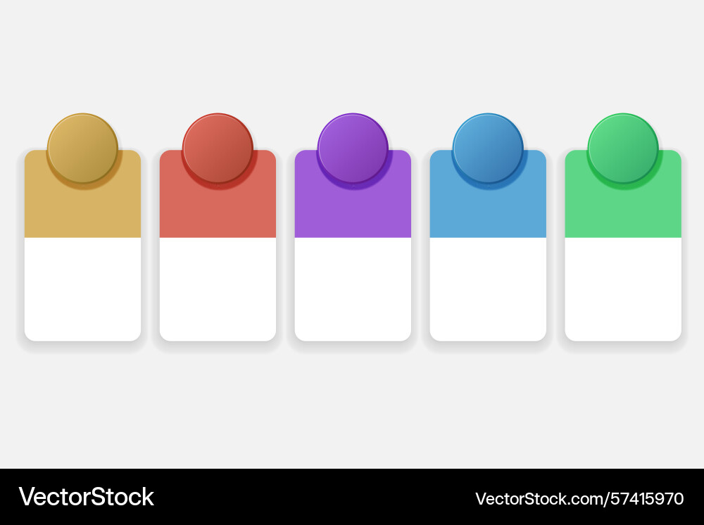 Five color-coded vertical info labels with circle Vector Image