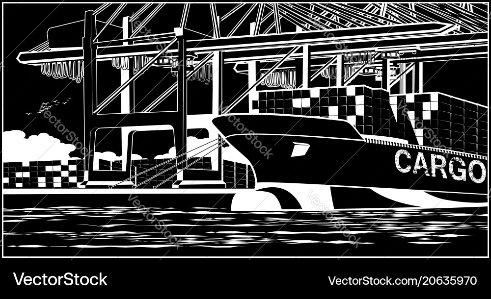 Harbor Crane Loading Container Ship Vector Image