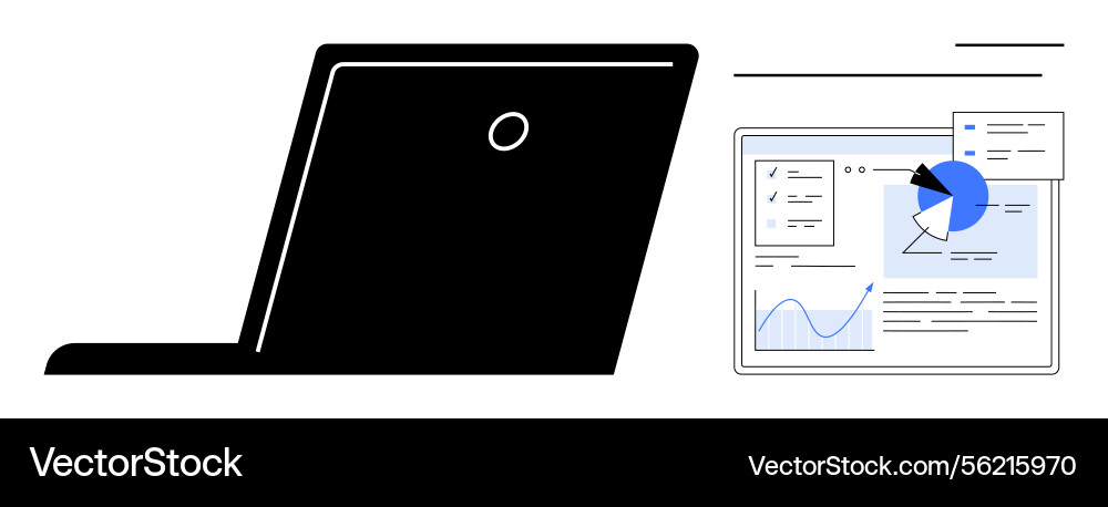 Laptop with dashboard displaying graphs charts Laptop with dashboard displaying graphs charts vector image