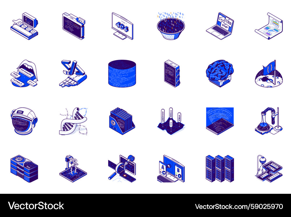 Programming concept of 3d isometric icons set Programming concept of 3d isometric icons set Vector Image