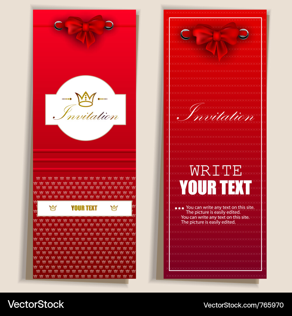 Red and White Ribbon Invitation Cards Vector Image