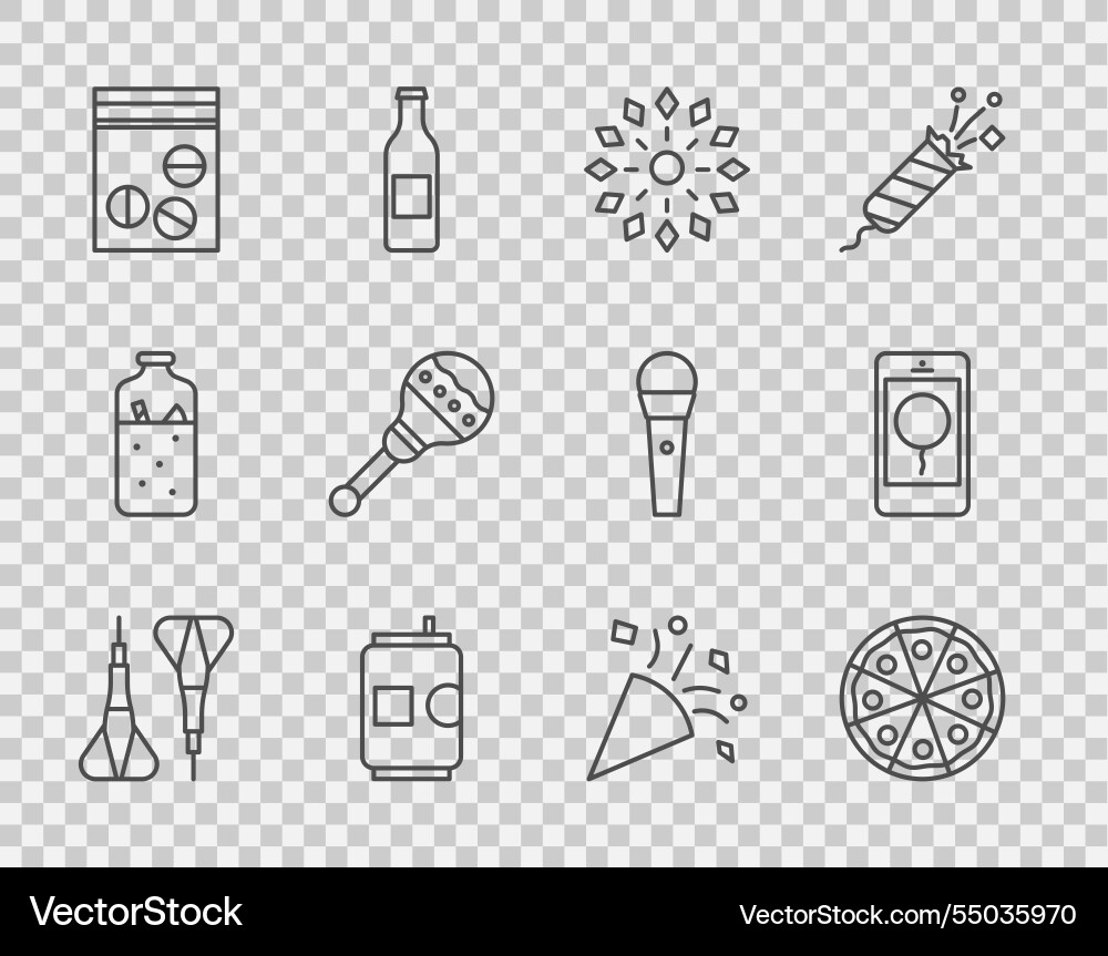 Set line dart arrow pizza firework beer can Set line dart arrow pizza firework beer can Vector Image