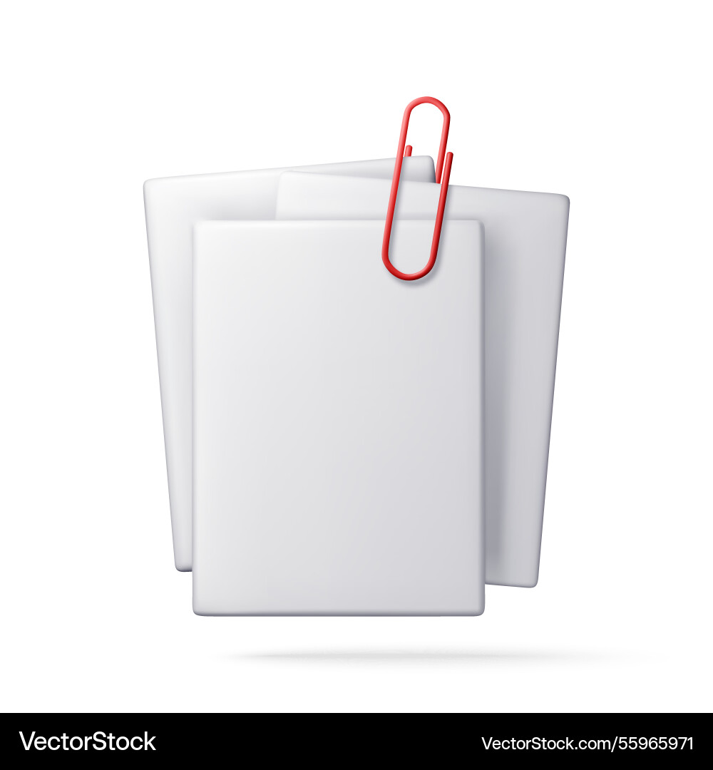 3d empty paper sheets hanging with clip Vector Image