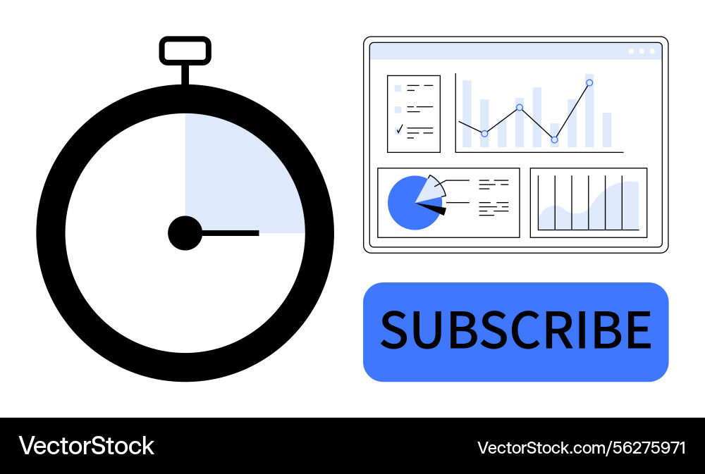 Data dashboard stopwatch and subscribe button Data dashboard stopwatch and subscribe button vector image