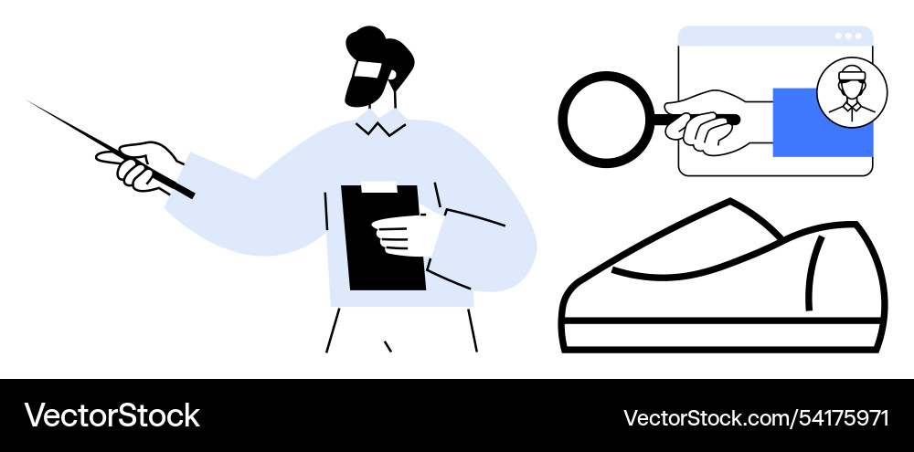 Instructor with pointer teaching magnifying glass Instructor with pointer teaching magnifying glass Vector Image