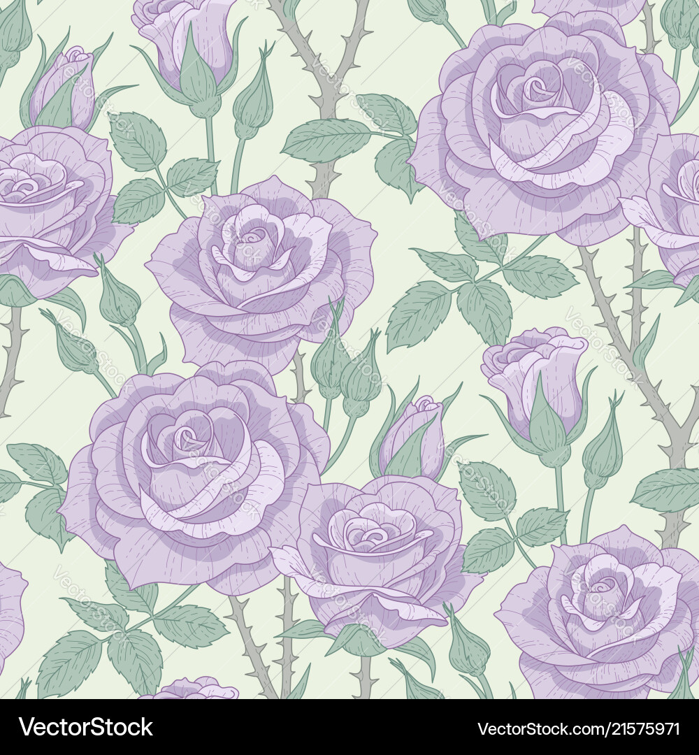 Pastel Purple Roses Pattern Purple Rose Seamless Pattern Royalty Free Vector Image