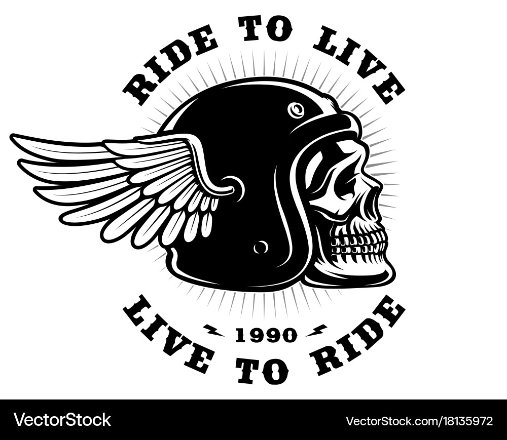 Biker Skull with Helmet and Wings Vector Image