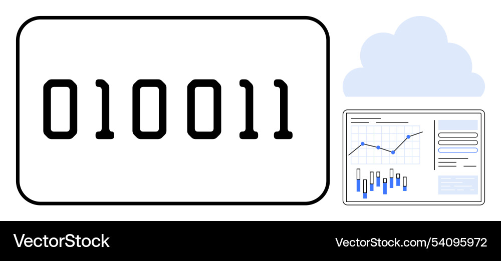Binärcode mit Analytik Dashboard und Cloud Binärcode mit Analytik Dashboard und Cloud Vektorbild