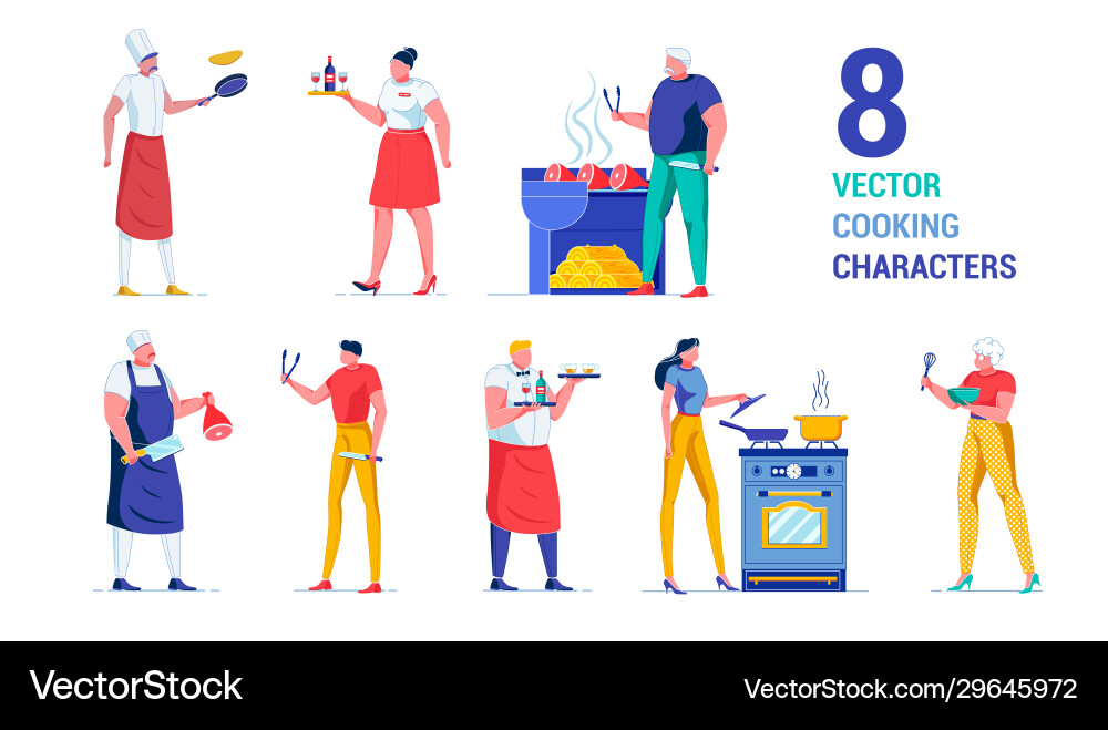 Chef waitress and butcher flat characters set Chef waitress and butcher flat characters set vector image