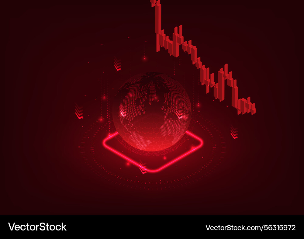 Falling stock chart with a red globe indicates Falling stock chart with a red globe indicates vector image
