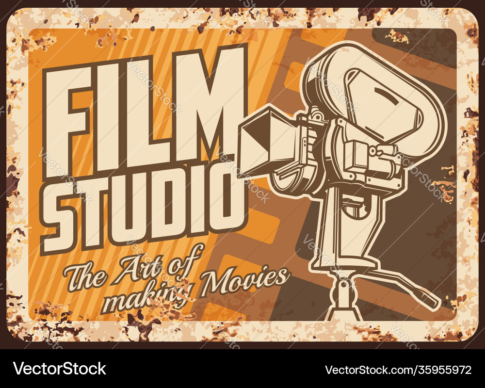 Film studio rusty metal plate cinema or movie Film studio rusty metal plate cinema or movie vector image