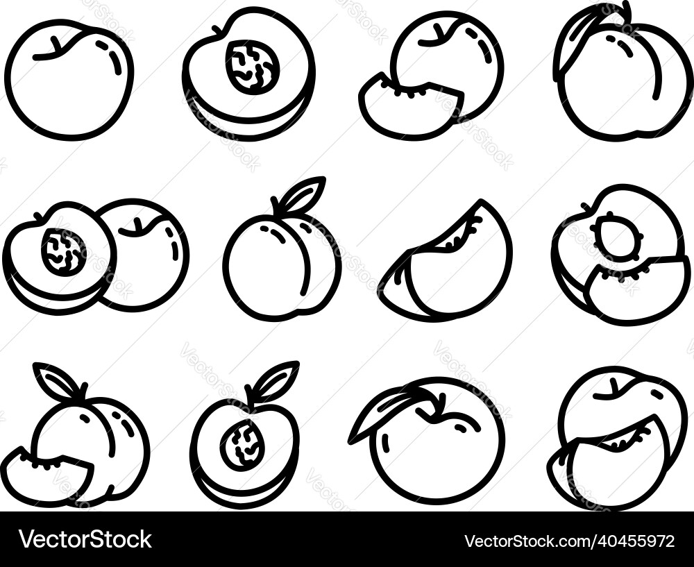 Peach outline icons set of simple Peach outline icons set of simple vector image
