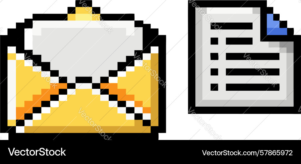 Pixel art envelope with document for mail data vector image