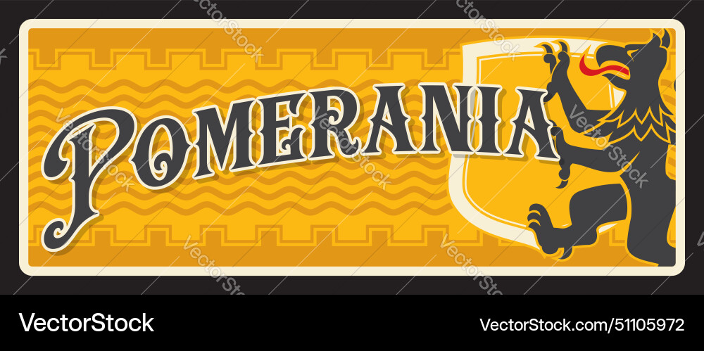 Pomerania voivodeship retro travel plate Pomerania voivodeship retro travel plate vector image