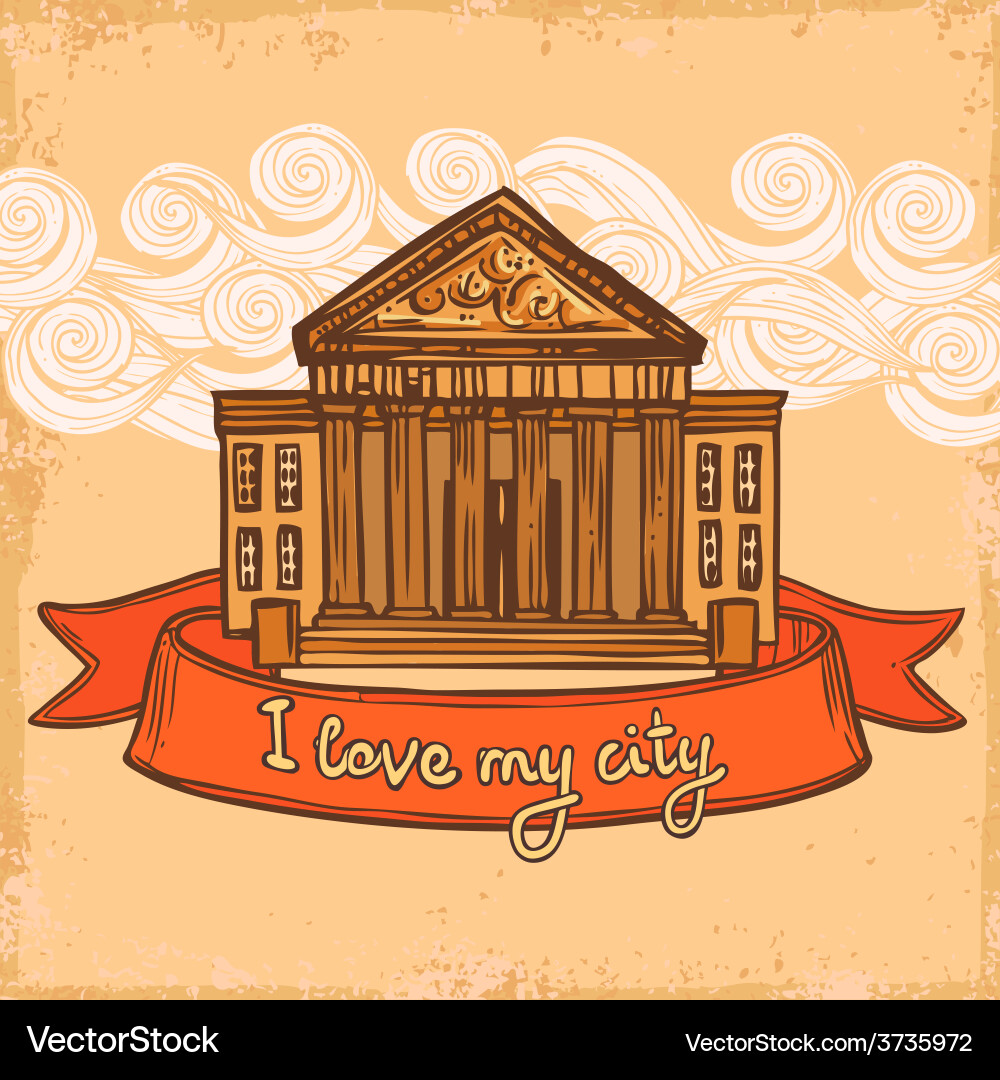 Retro Column Building Sketch Vector Image