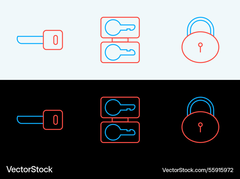 Set line lock key and casting keys icon Set line lock key and casting keys icon vector image
