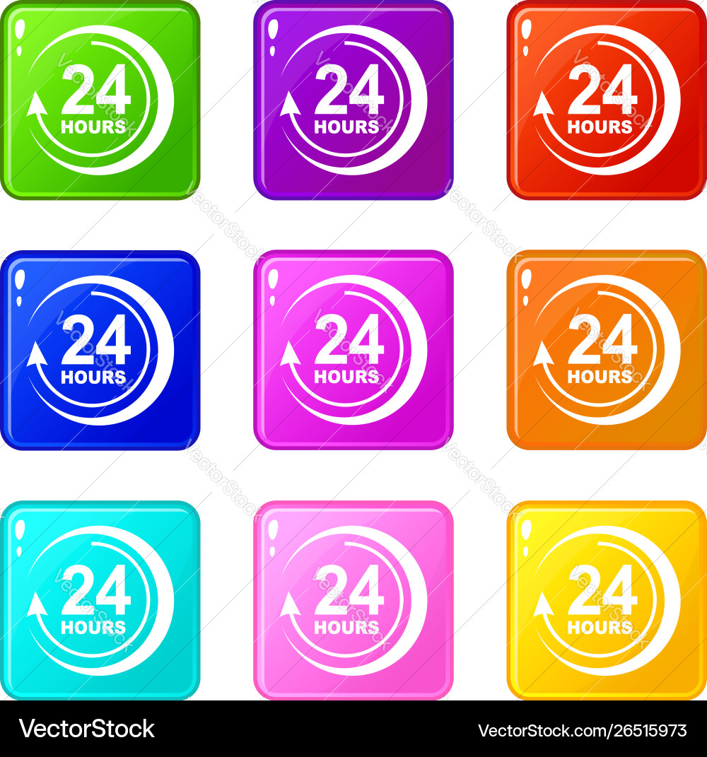 24 hours support icons set 9 color collection Vector Image