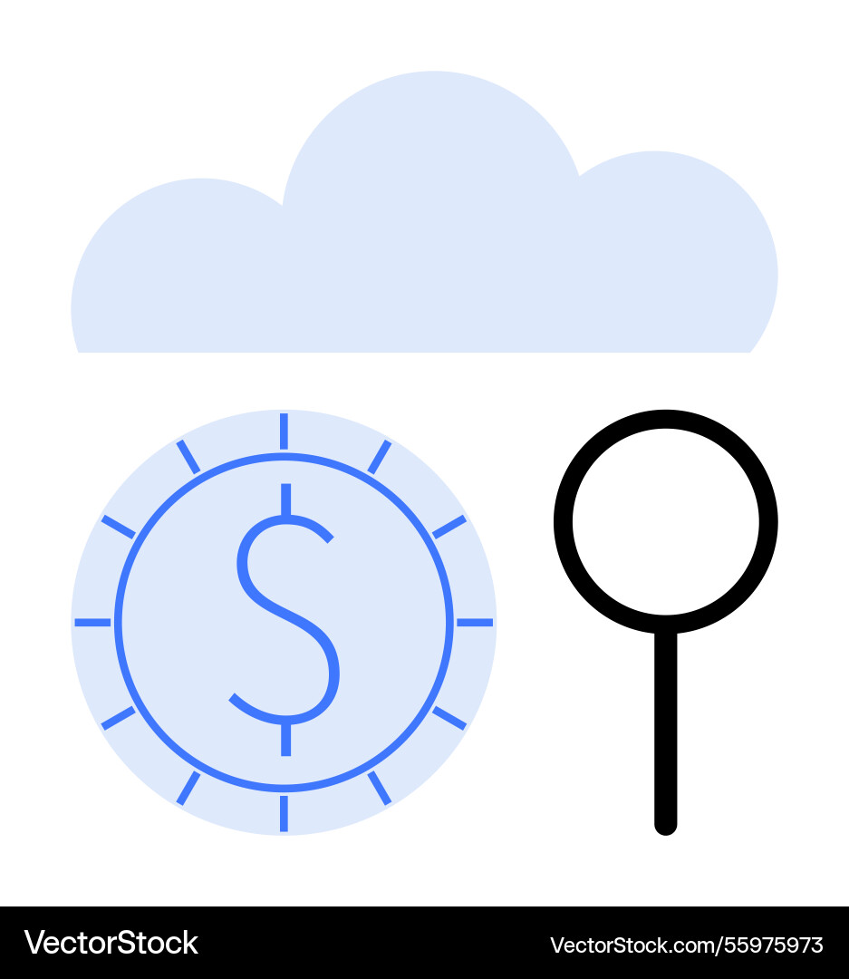 Cloud computing with magnifying glass accessing Cloud computing with magnifying glass accessing Vector Image