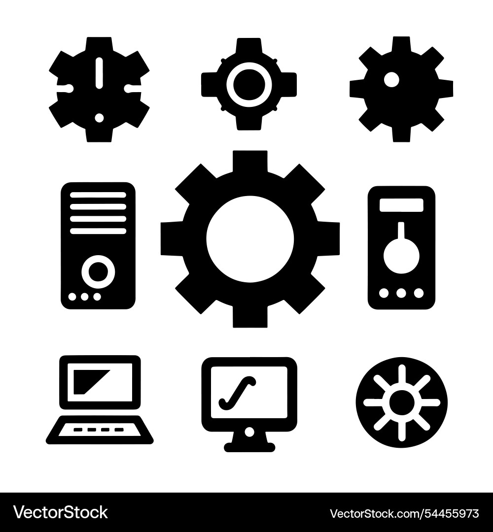 Computer gears and settings icons Vector Image
