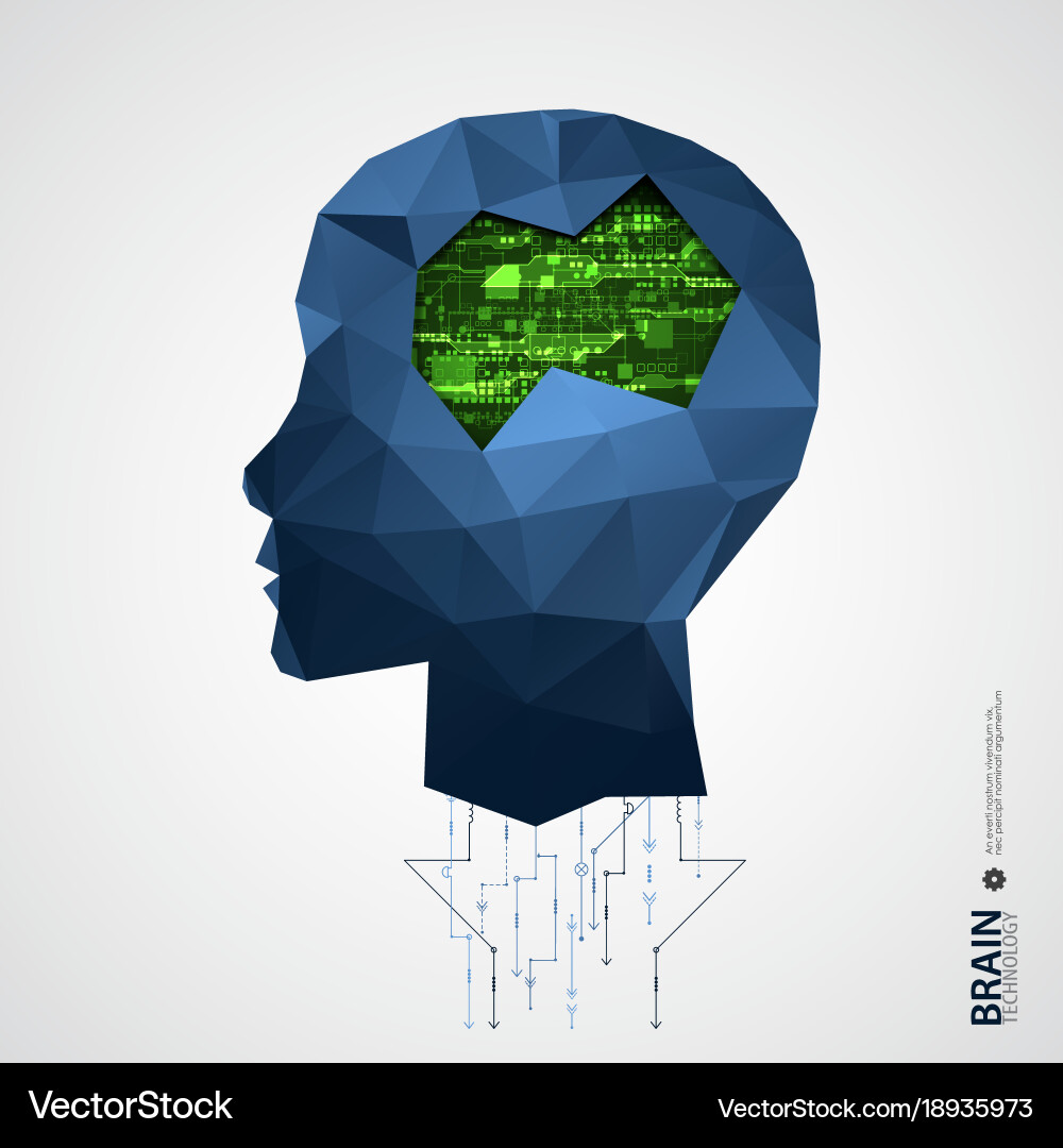 Creative brain background with triangular grid vector image