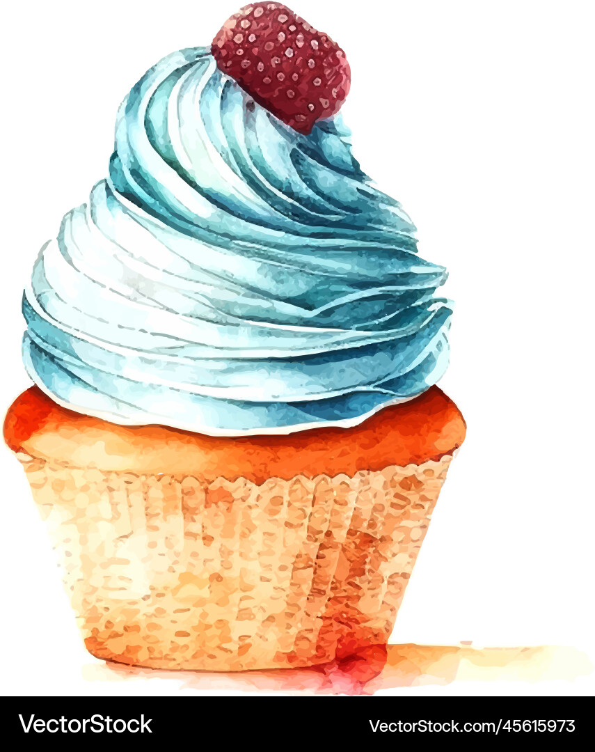 Cupcake with cream watercolor ice vector image