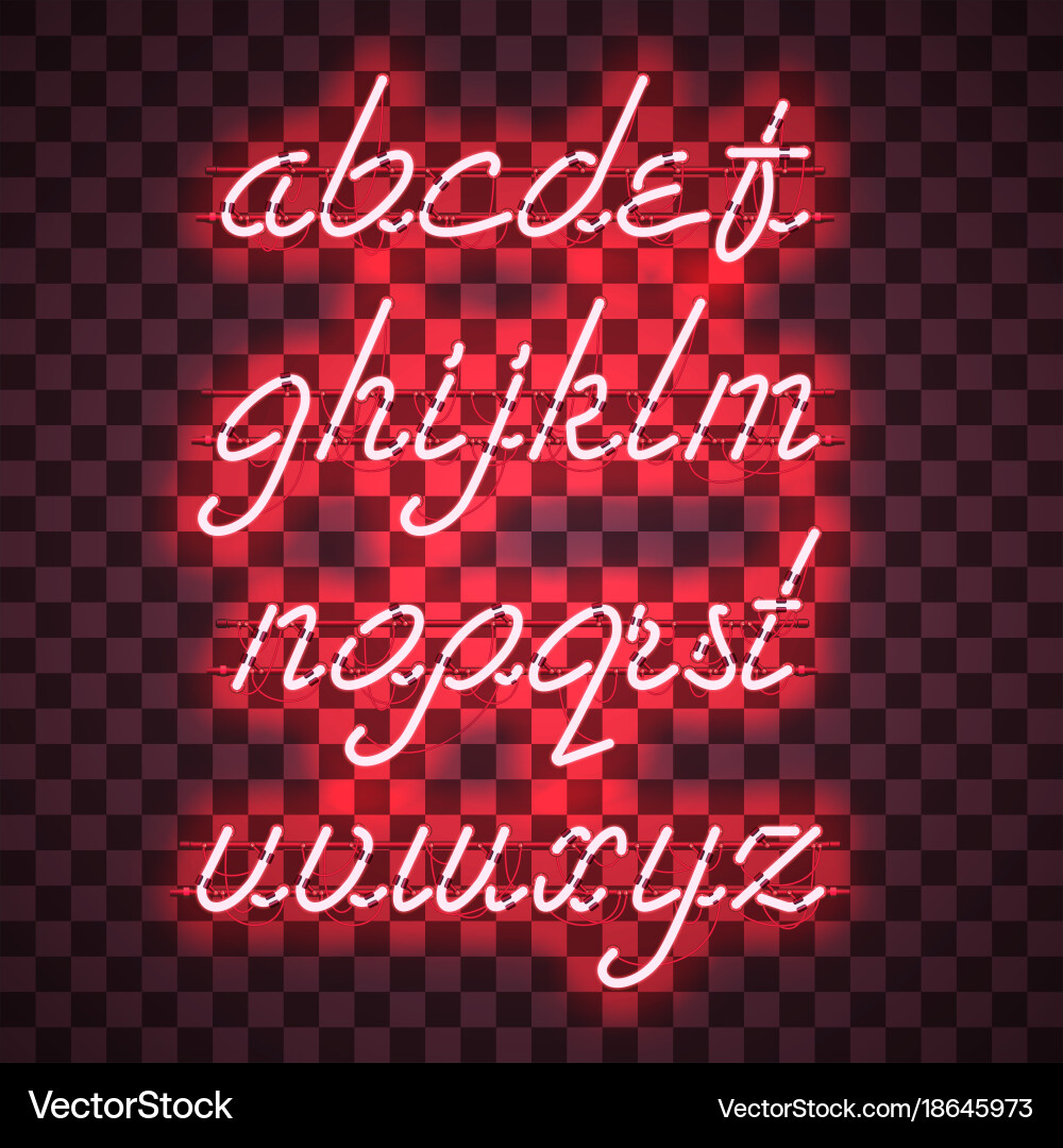 Glowing red neon lowercase script font vector image