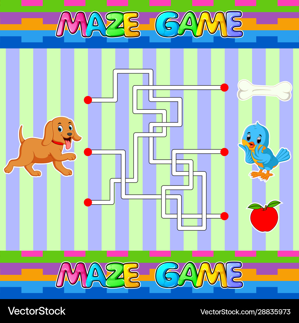 Help dog find right path to bone labyrinth vector image