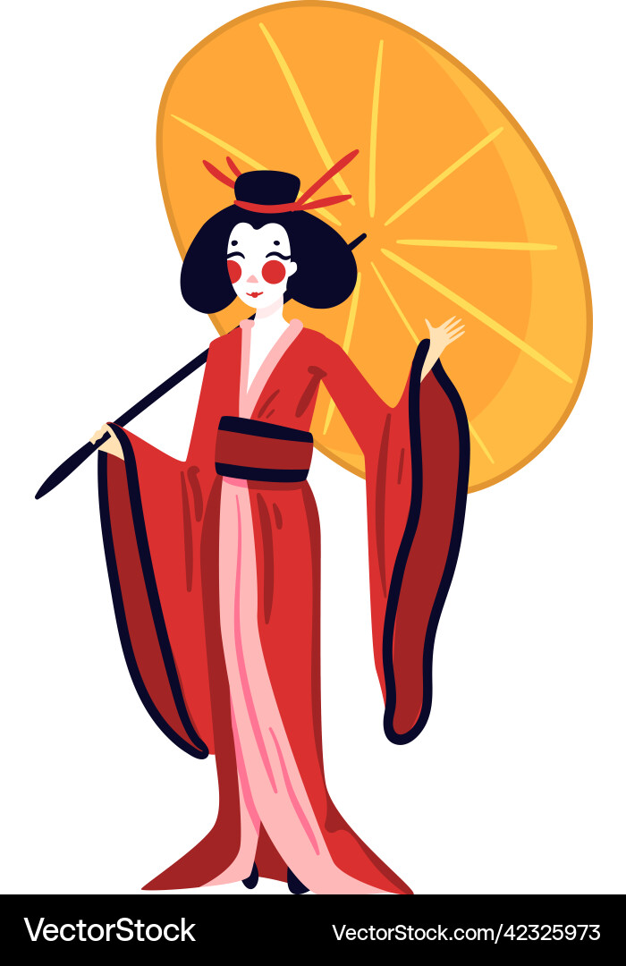 Japanese woman umbrella composition Japanese woman umbrella composition vector image