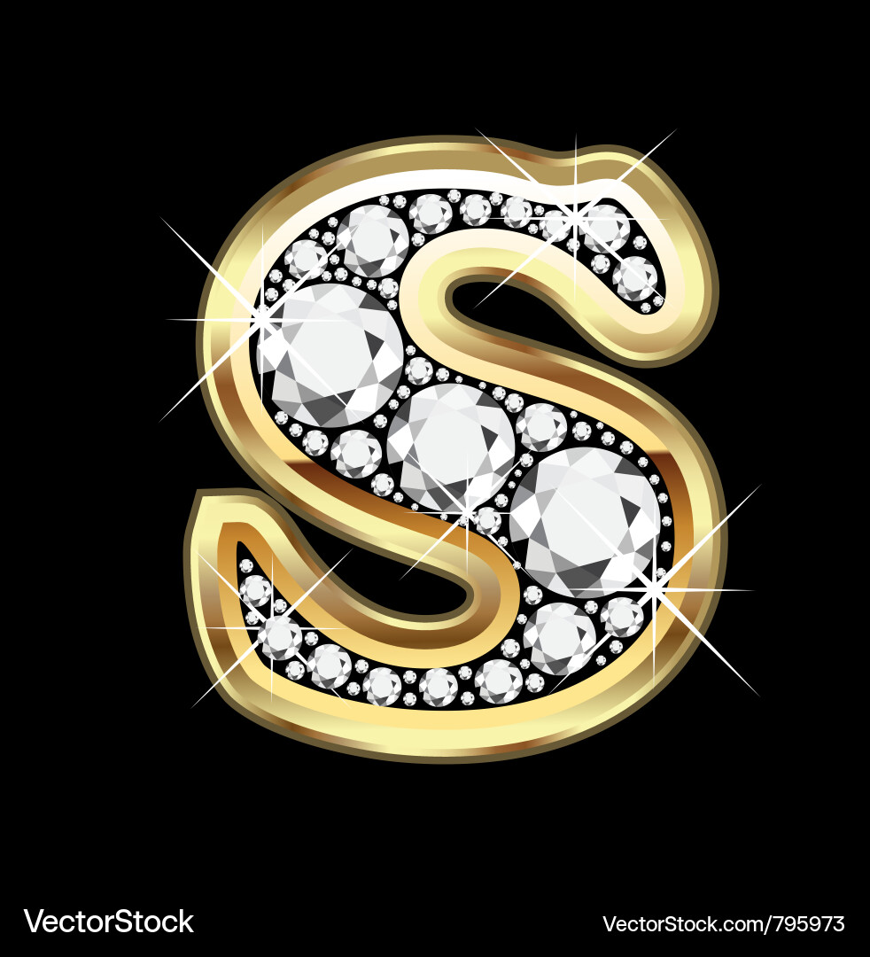 Letter s gold and diamond Royalty Free Vector Image