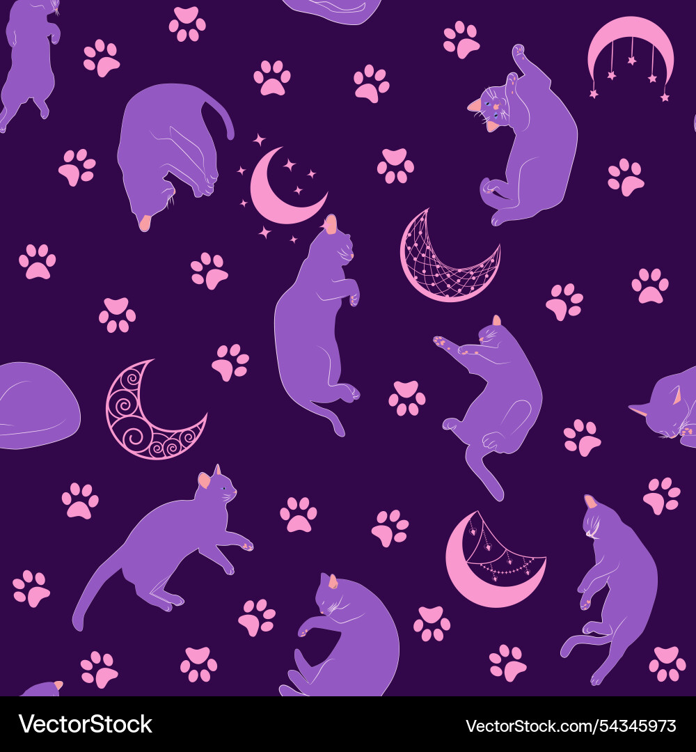 Mystical seamless pattern of cats in boho style Mystical seamless pattern of cats in boho style vector image