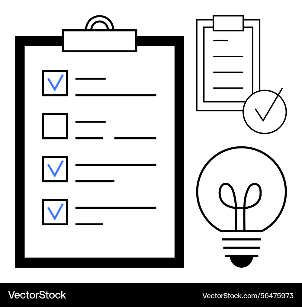 Organized task checklist with lightbulb insight Organized task checklist with lightbulb insight vector image