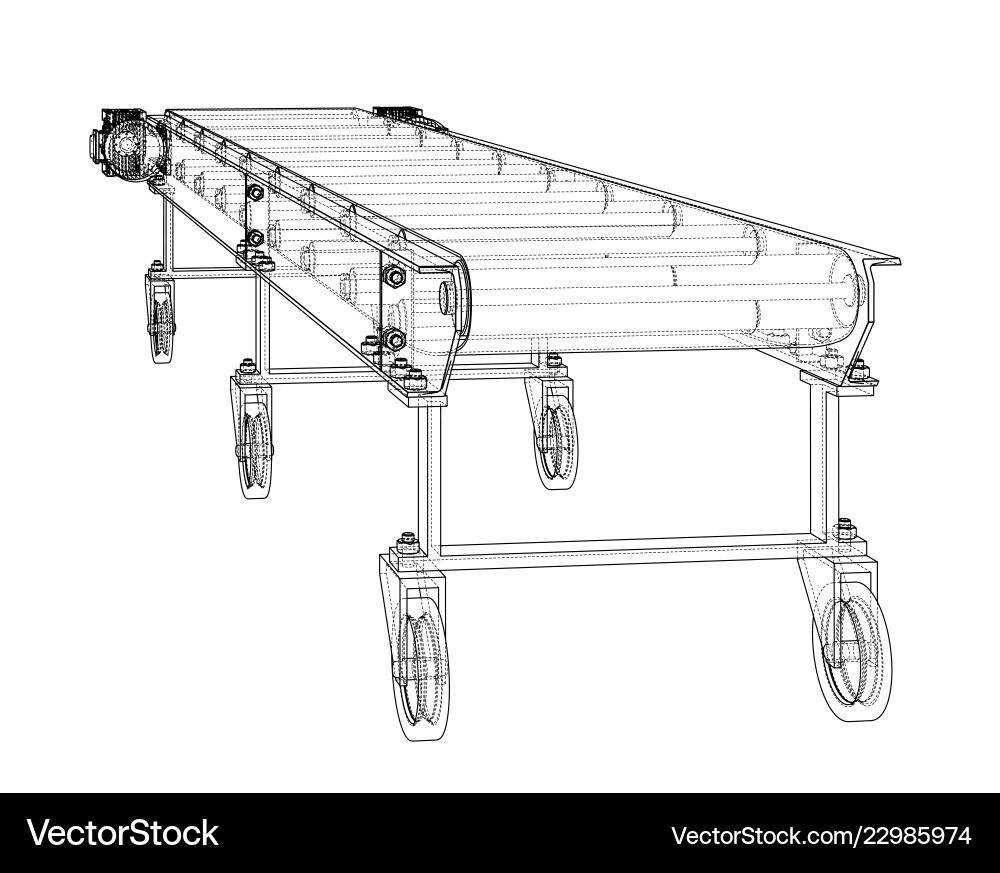3d outline conveyor belt rendering of 3d outline conveyor belt rendering of Vector Image