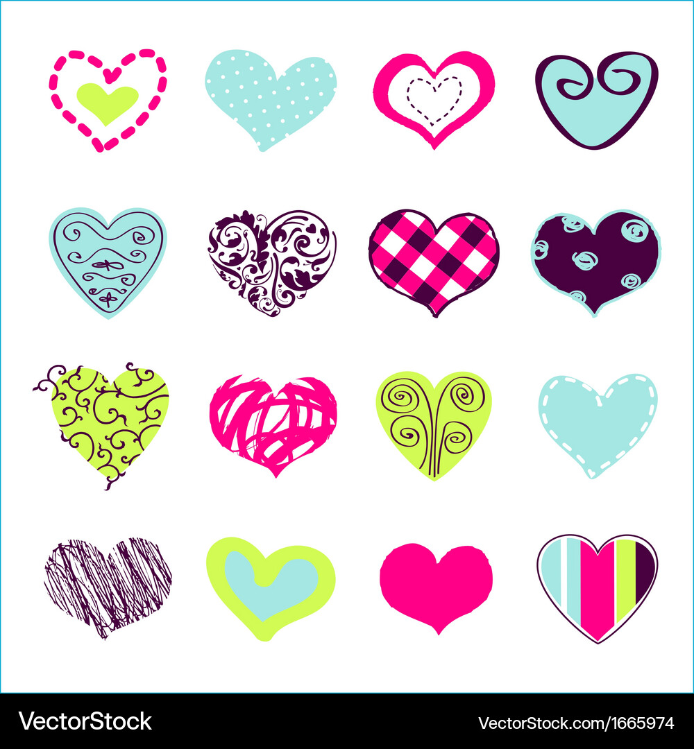 Collection of Stylized Hearts Vector Image