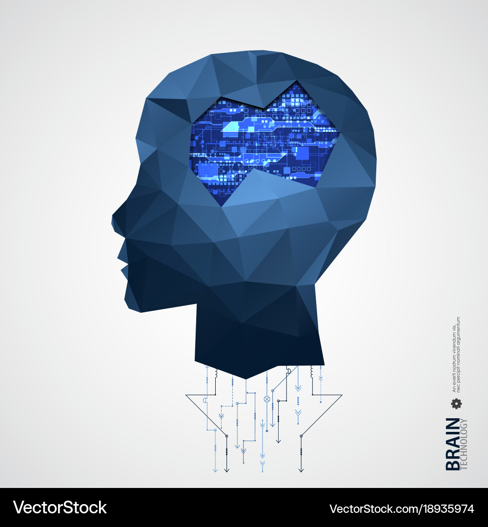 Creative brain background with triangular grid vector image