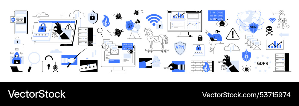 Cybersecurity and data protection elements Vector Image