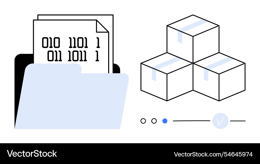 Digitaler Dateiordner mit Binärcode und Stack Digitaler Dateiordner mit Binärcode und Stack vektorbild