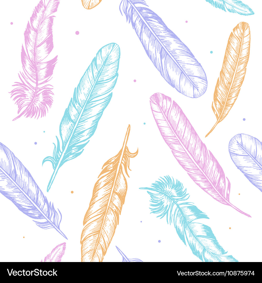Feathers hand draw sketch background pattern Vector Image