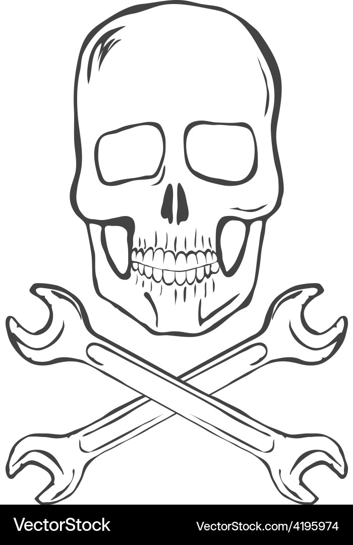 Hand-Drawn Skull with Crossed Wrenches Vector Image