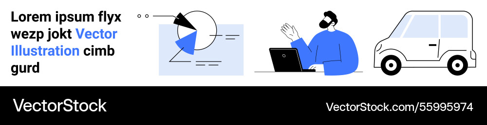 Man working at laptop analyzing pie chart data Man working at laptop analyzing pie chart data vector image