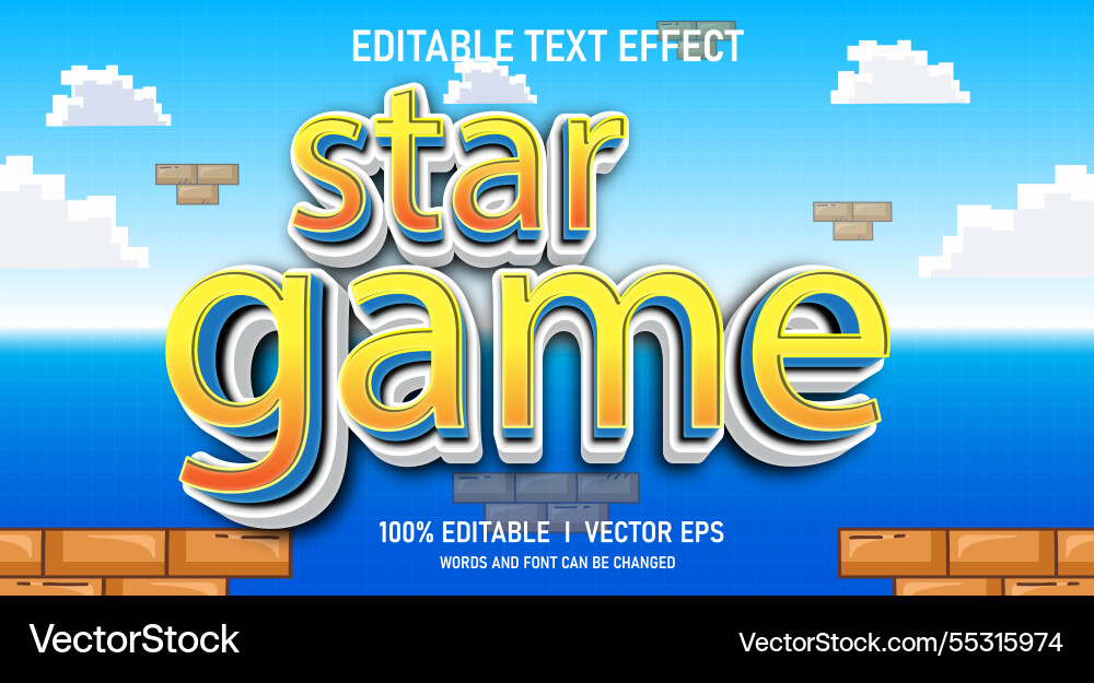 Star game 3d text effect with modern style design vector image