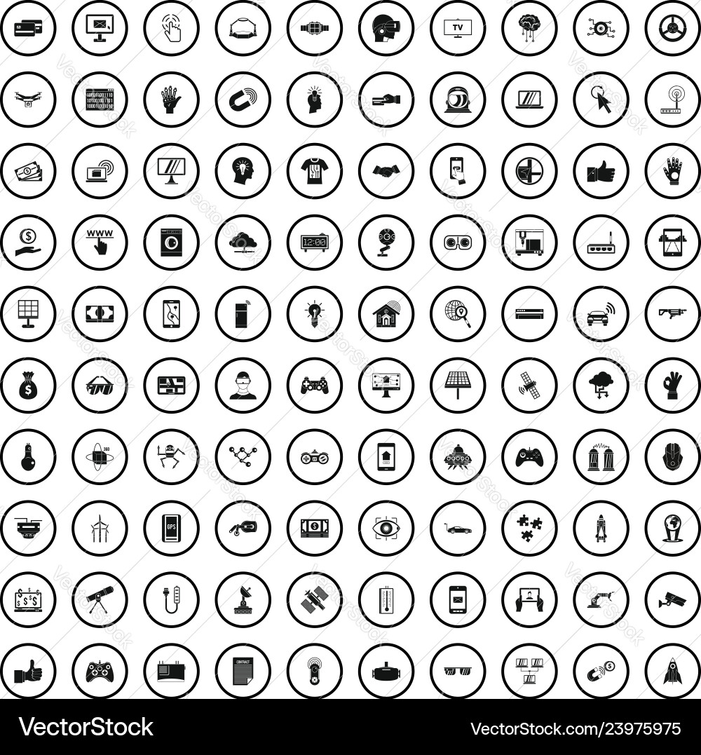 100 hi-tech icons set simple style 100 hi-tech icons set simple style vector image
