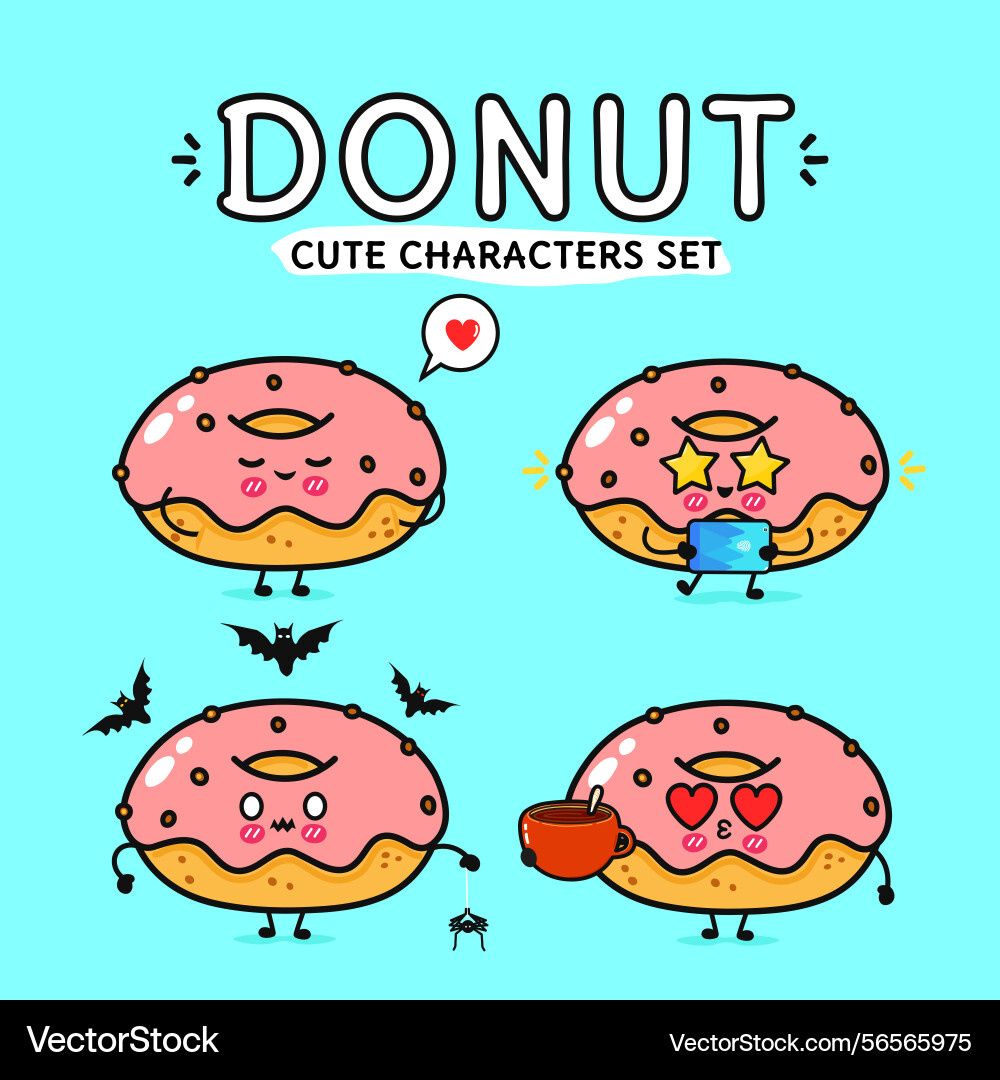 Adorable donut characters displaying various Vector Image